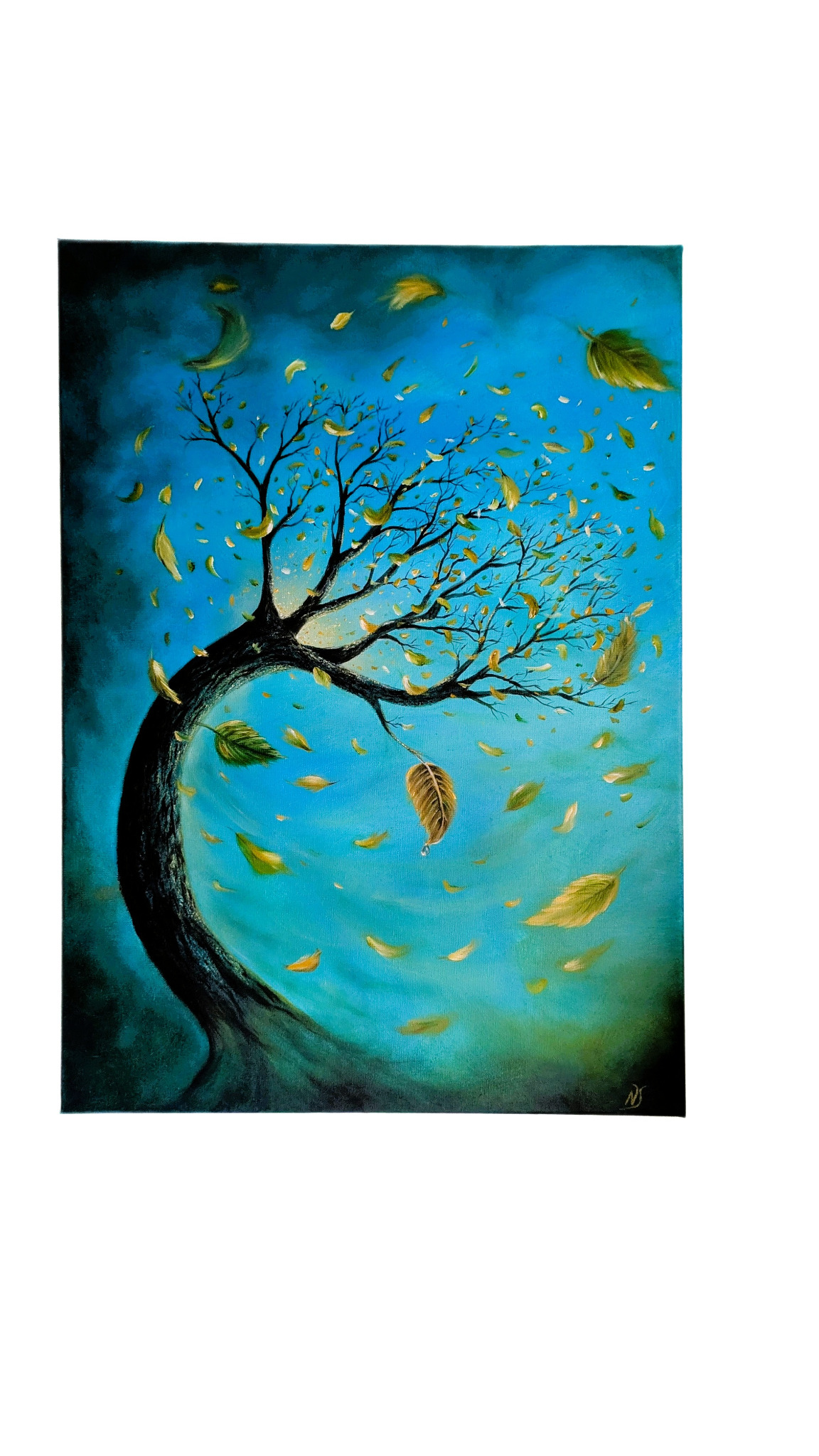 Œuvre n°1 — arbre sur fond bleu